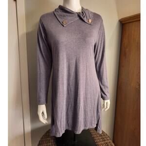 Vintage 90s MixMax Heather Blue Button Shoulder Dress Cozycore Minimalist Large